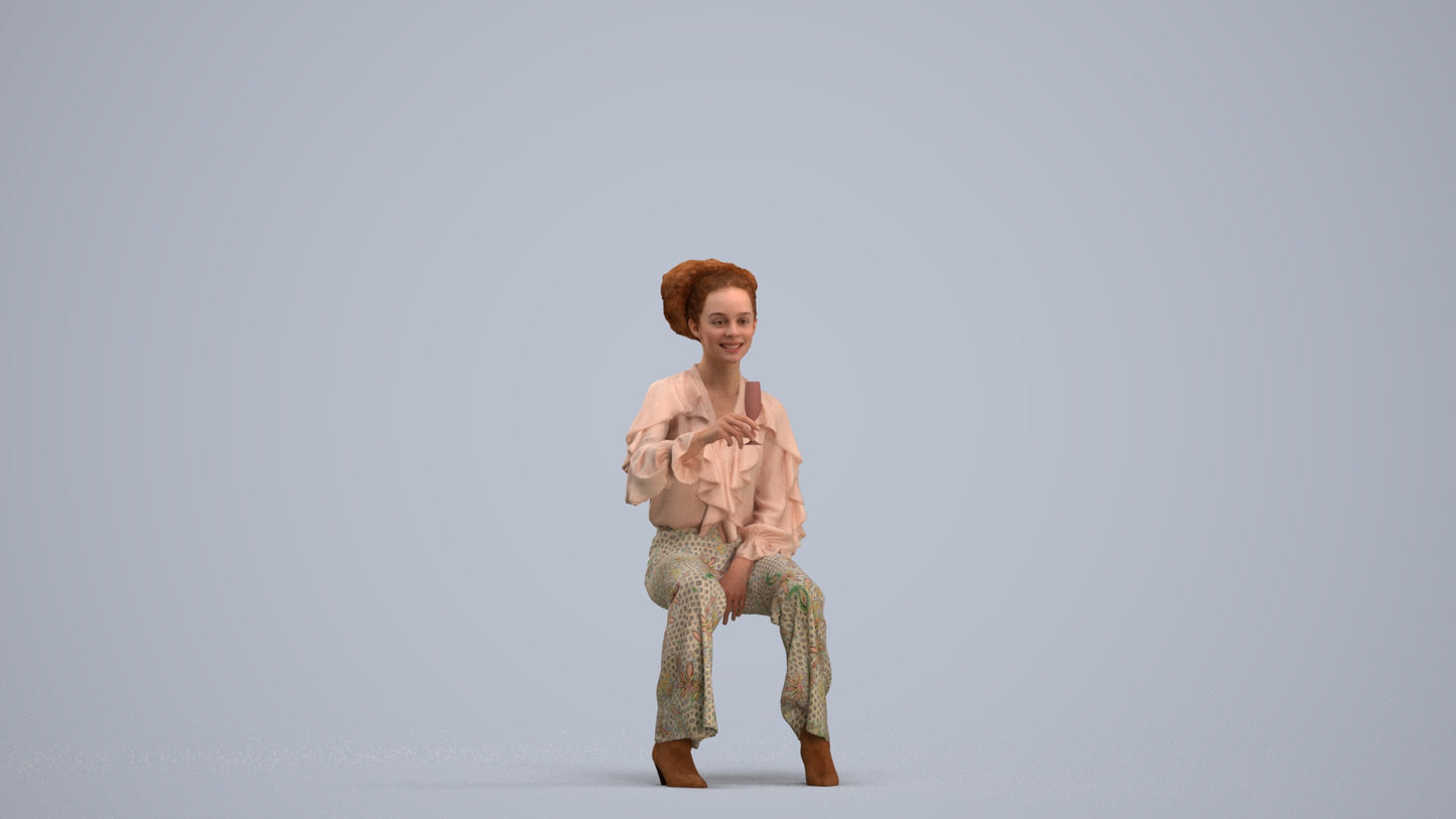 realistic 3D human woman casual sitting, archviz people FBX OBJ for Blender, standing pose render