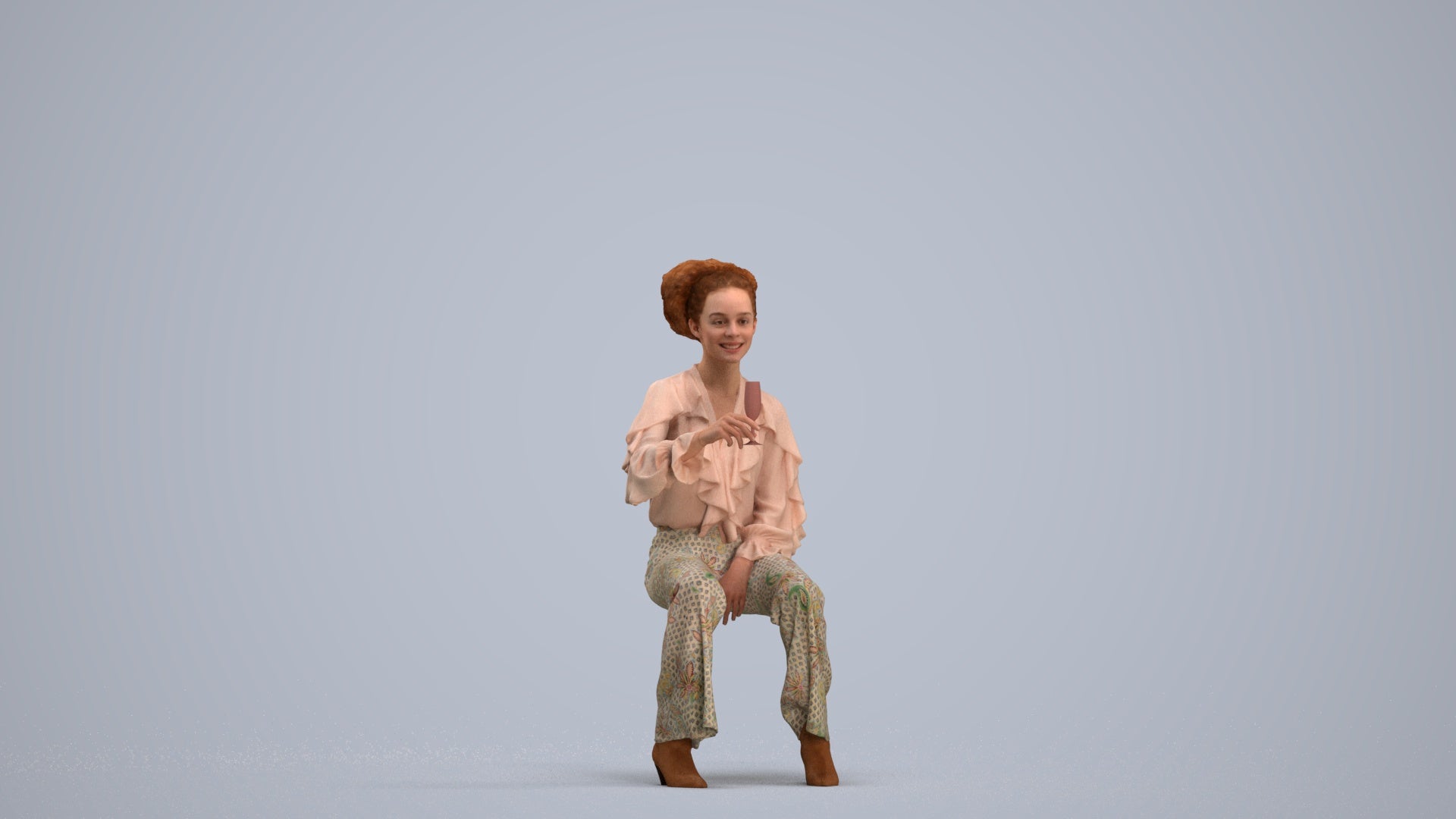 realistic 3D human woman casual sitting, archviz people FBX OBJ for Blender, standing pose render