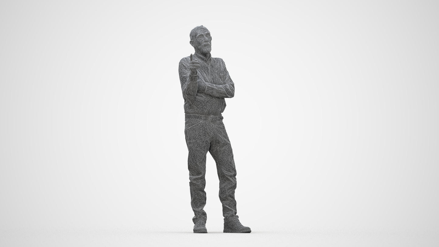 realistic 3D human senior man casual standing, archviz people FBX OBJ for Blender, wireframe back view