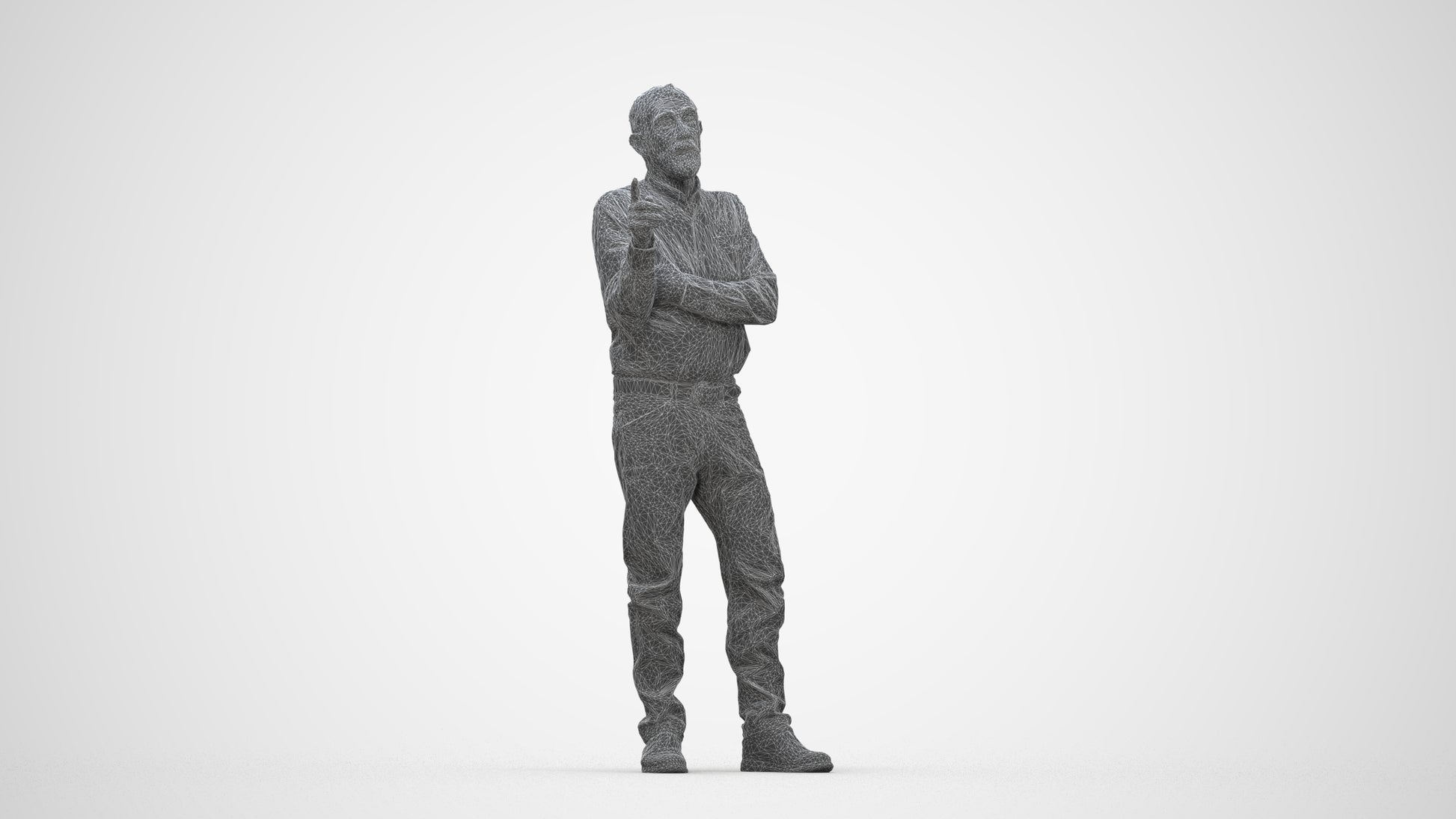 realistic 3D human senior man casual standing, archviz people FBX OBJ for Blender, wireframe back view