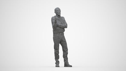 realistic 3D human senior man casual standing, archviz people FBX OBJ for Blender, wireframe back view