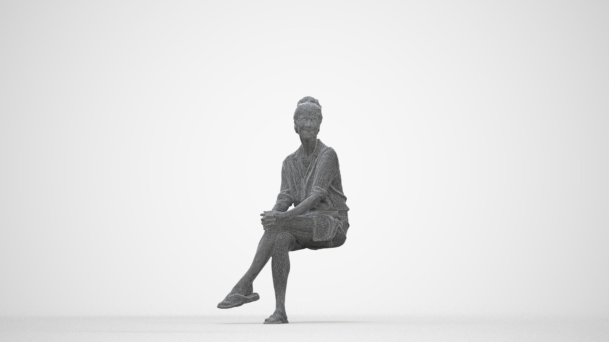 realistic 3D woman casual mix, scanned archviz people for Blender and 3ds Max, wireframe back view