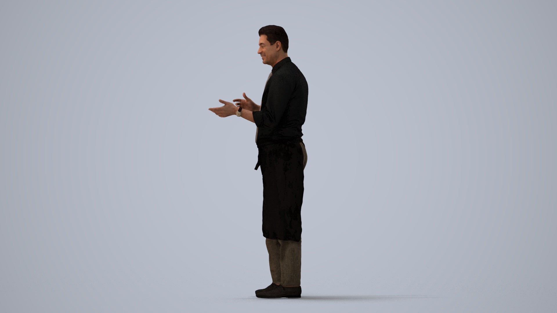 3D people model man hospitality, scanned human for 3ds Max rendering, three-quarter view render