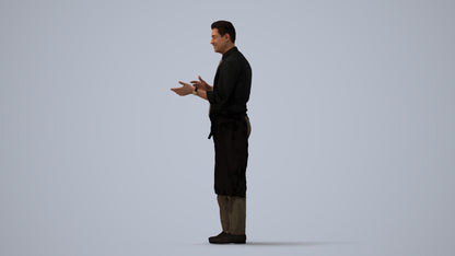 3D people model man hospitality, scanned human for 3ds Max rendering, three-quarter view render