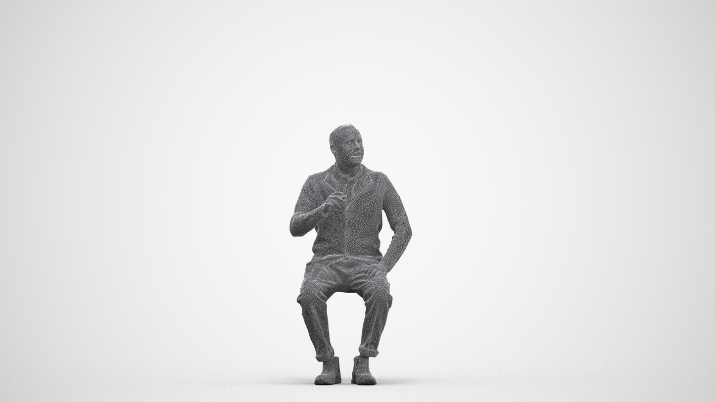 3D scanned man sitting business, photorealistic archviz people for Enscape and SketchUp, three-quarter front view render