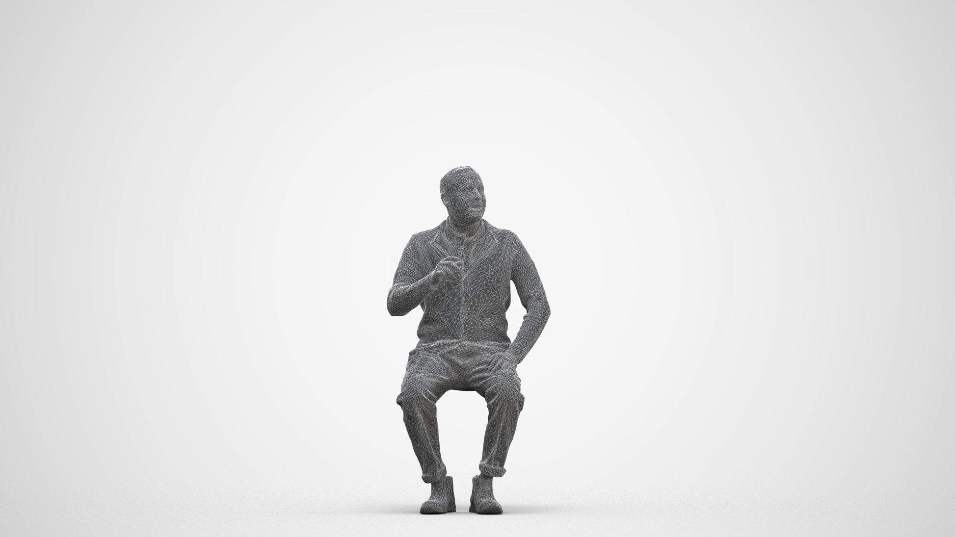 3D scanned man sitting business, photorealistic archviz people for Enscape and SketchUp, three-quarter front view render