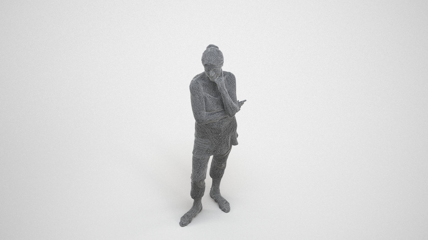 realistic 3D people senior woman casual standing, render-ready for V-Ray and Corona, FBX OBJ, wireframe three-quarter view