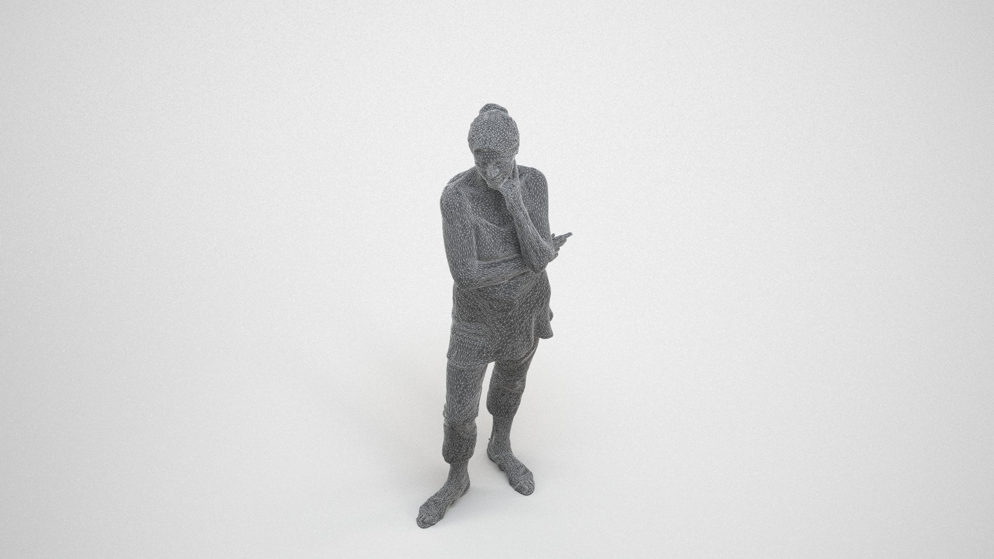 realistic 3D people senior woman casual standing, render-ready for V-Ray and Corona, FBX OBJ, wireframe three-quarter view