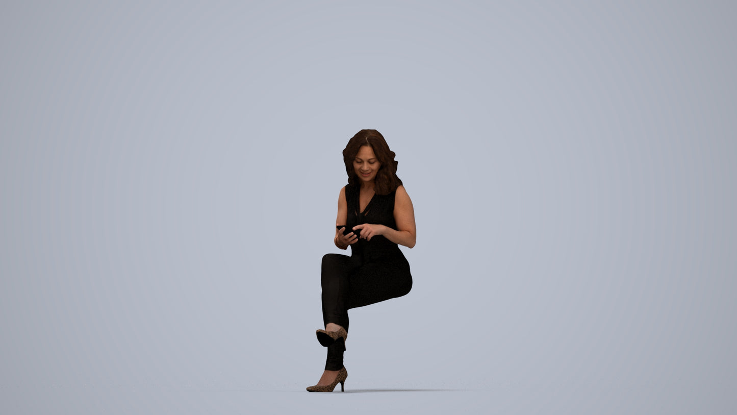 photogrammetry 3D woman casual sitting, realistic human model archviz FBX, top-down view render