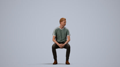 realistic 3D human man casual sitting, archviz people FBX OBJ for Blender, side view render