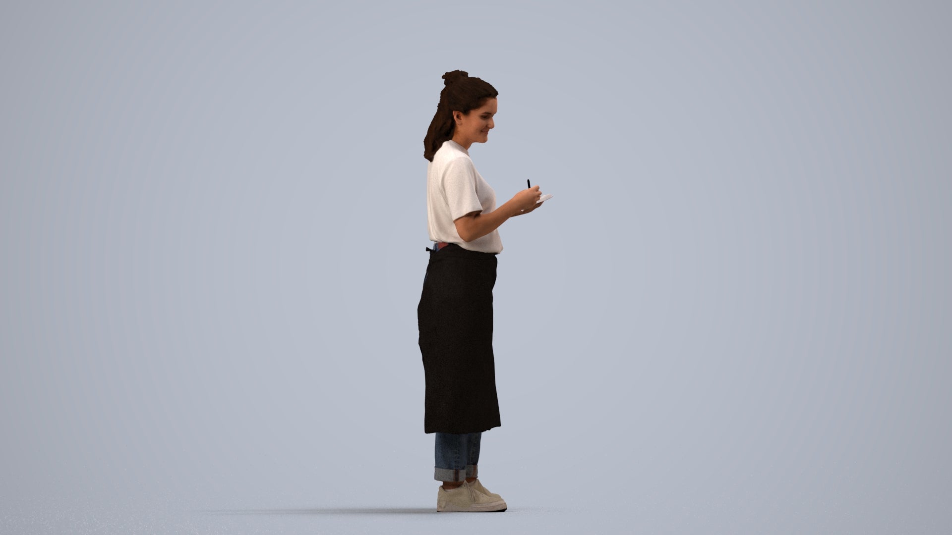 photogrammetry 3D woman mix, realistic human model archviz FBX, side view render