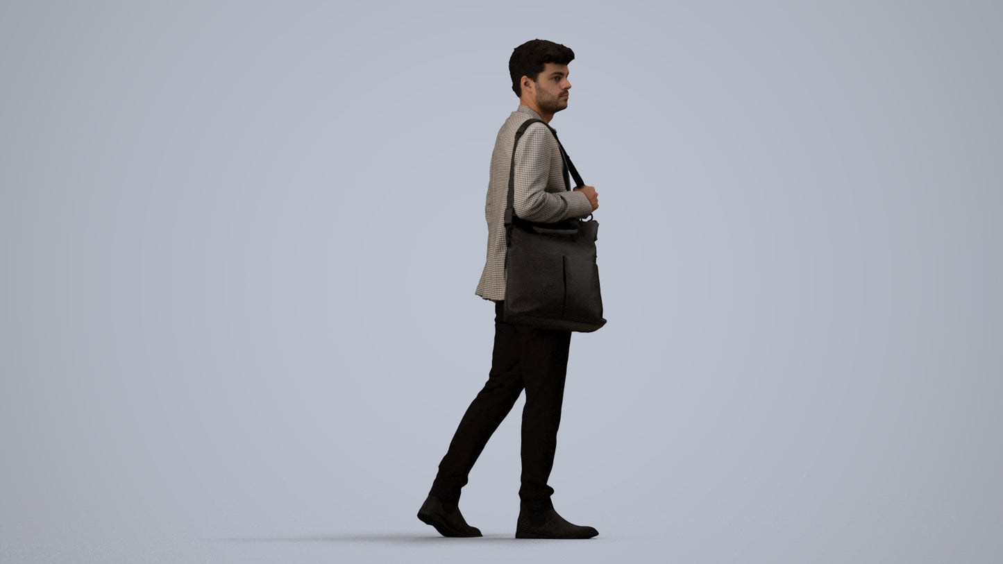 photogrammetry 3D man business standing, realistic human model archviz FBX, side view render