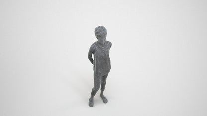 3D human model woman casual standing, photogrammetry scanned person for archviz, wireframe three-quarter view