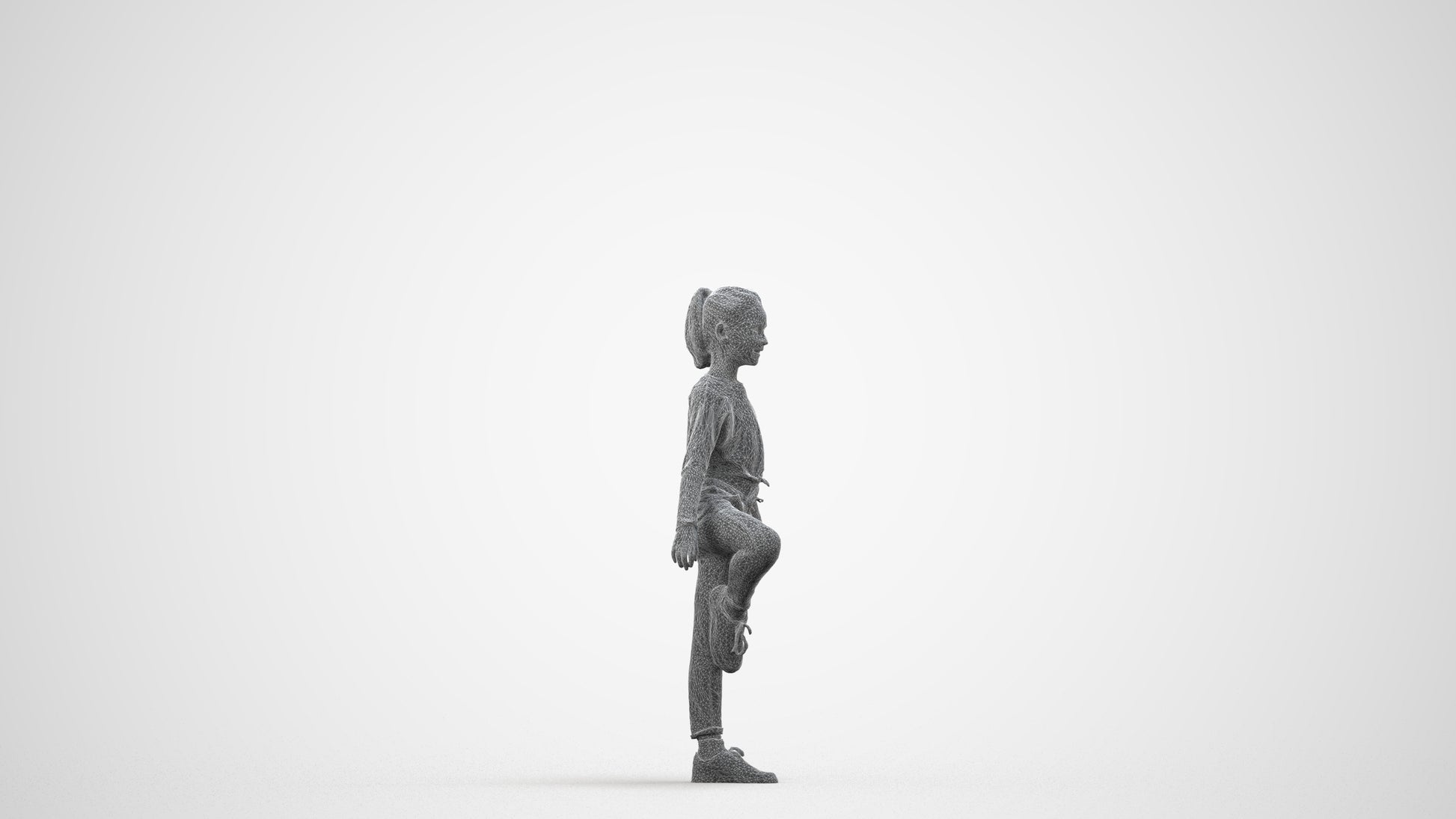 scanned 3D girl sport kids, photogrammetry people for Enscape and V-Ray, wireframe side view