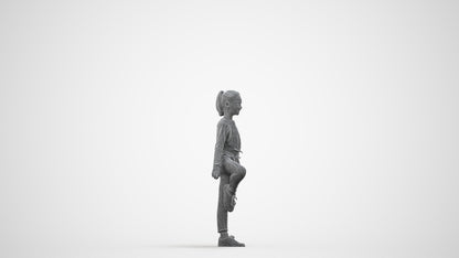 scanned 3D girl sport kids, photogrammetry people for Enscape and V-Ray, wireframe side view