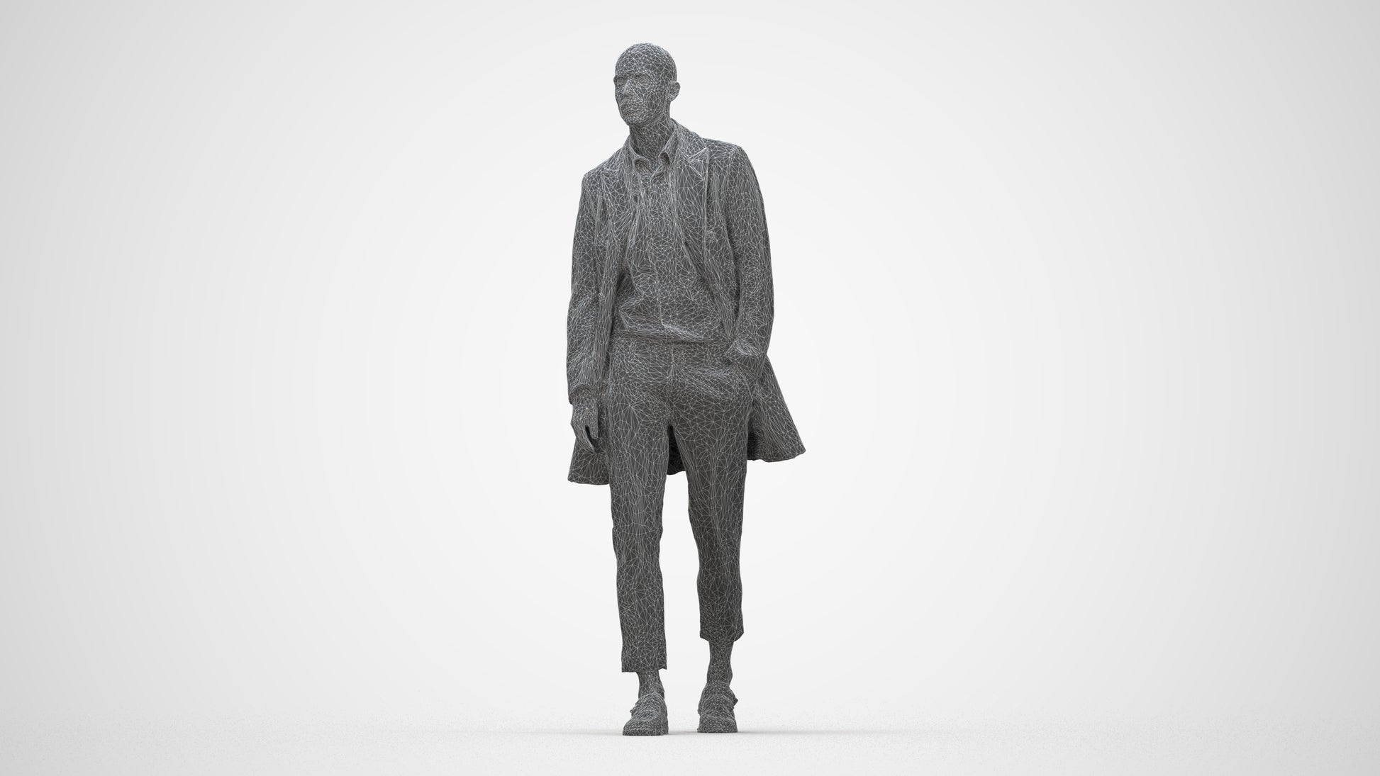 photogrammetry 3D man business walking, realistic human model archviz FBX, wireframe back view