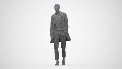 photogrammetry 3D man business walking, realistic human model archviz FBX, wireframe back view