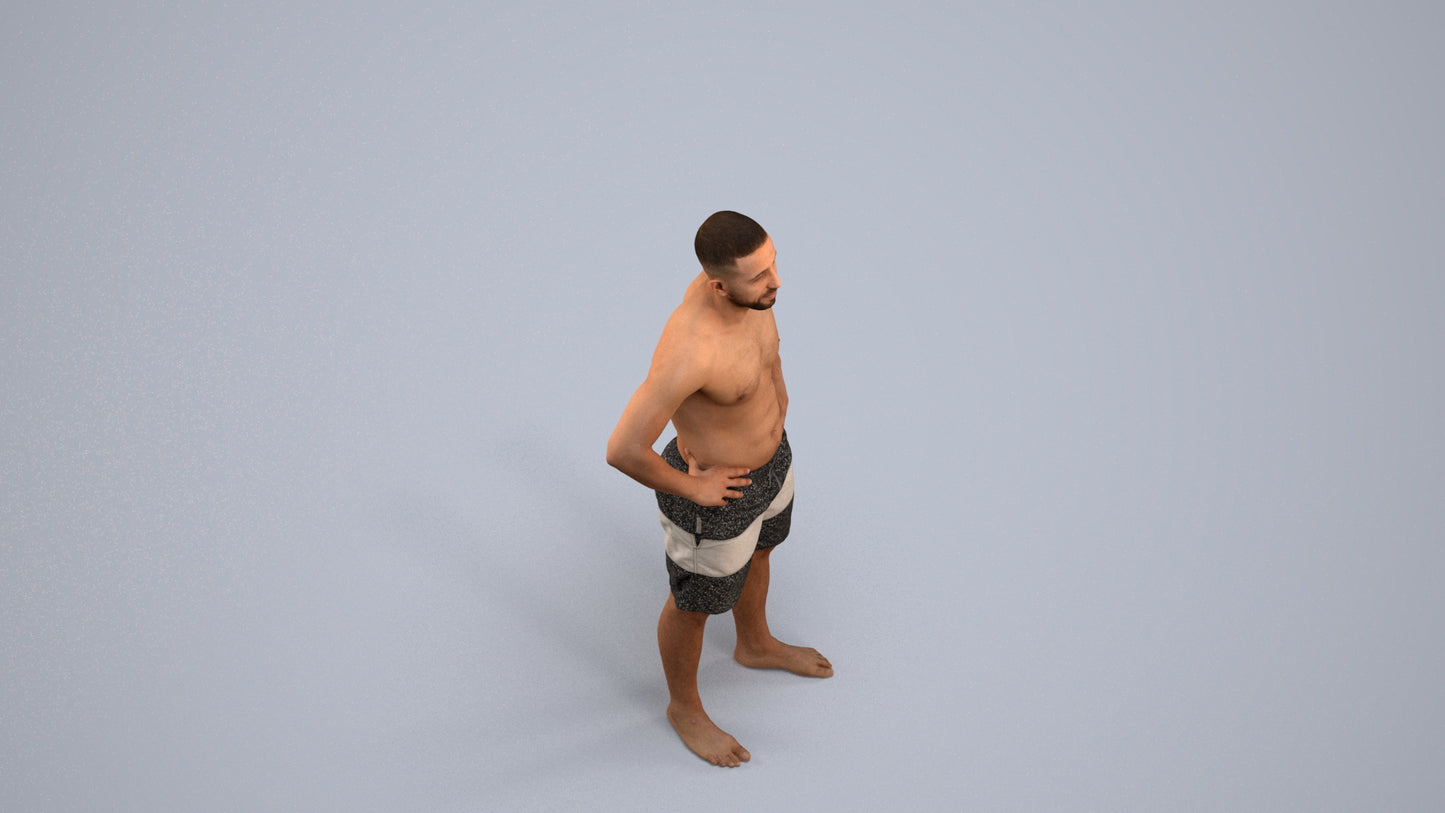 realistic 3D human man pool, archviz people FBX OBJ for Blender, back view render