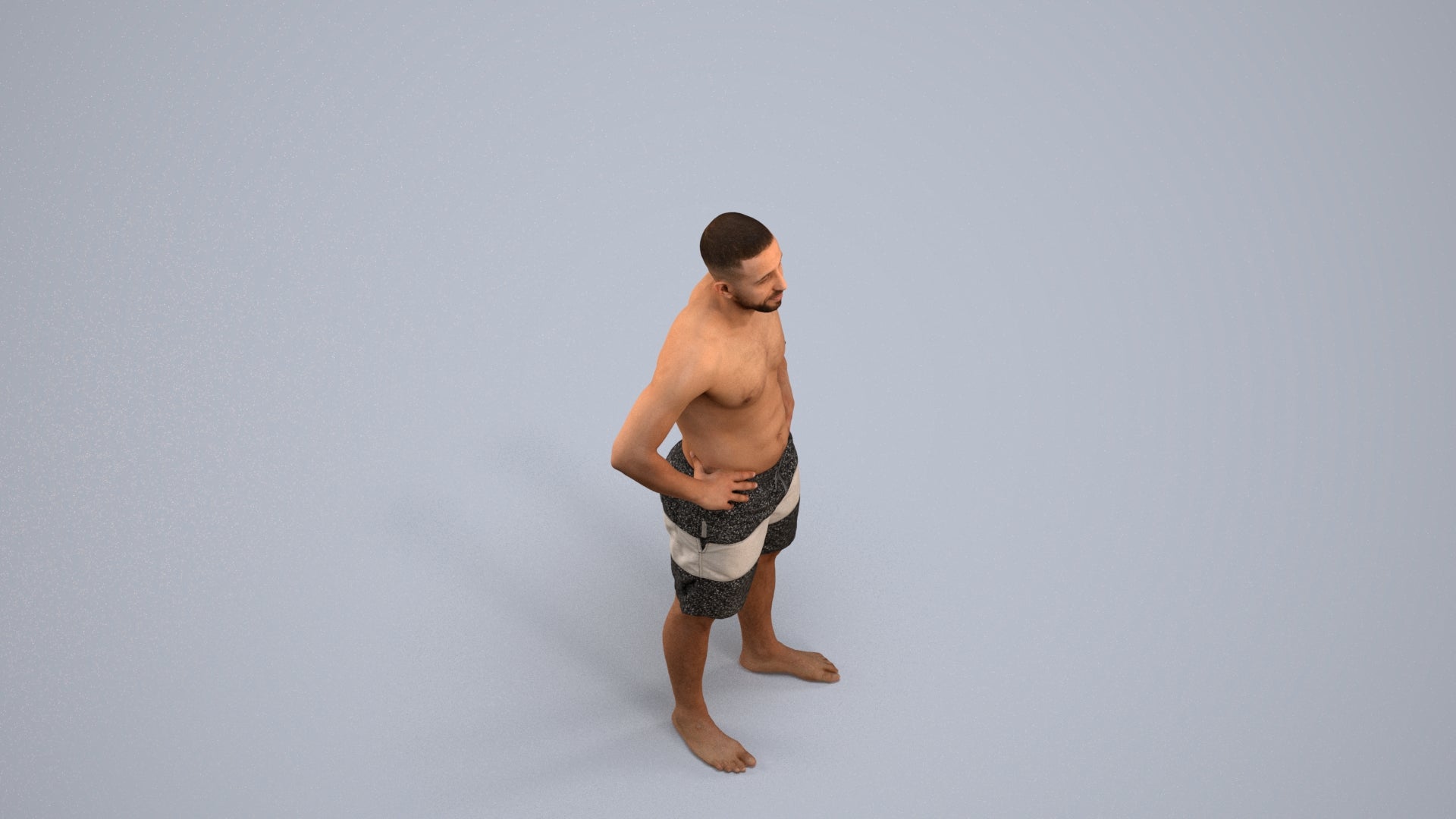 realistic 3D human man pool, archviz people FBX OBJ for Blender, back view render