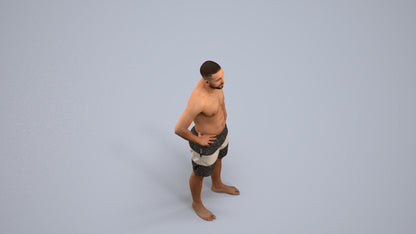 realistic 3D human man pool, archviz people FBX OBJ for Blender, back view render