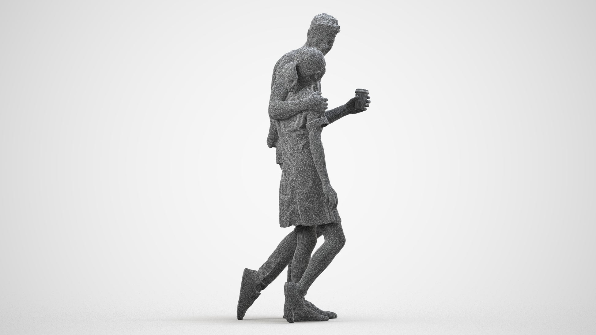 realistic 3D human woman casual couple, archviz people FBX OBJ for Blender, wireframe side view