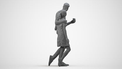 realistic 3D human woman casual couple, archviz people FBX OBJ for Blender, wireframe side view