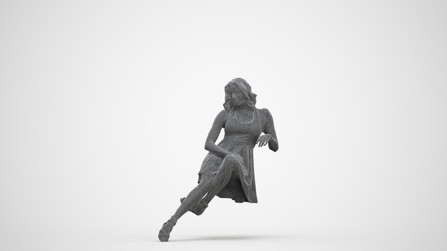 photogrammetry 3D woman sitting, realistic human model archviz FBX, three-quarter front view render