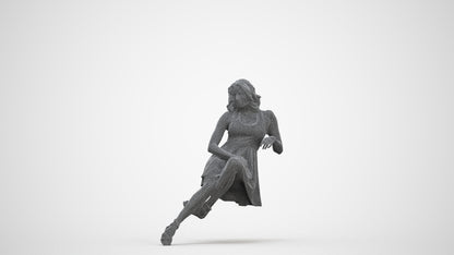 photogrammetry 3D woman sitting, realistic human model archviz FBX, three-quarter front view render