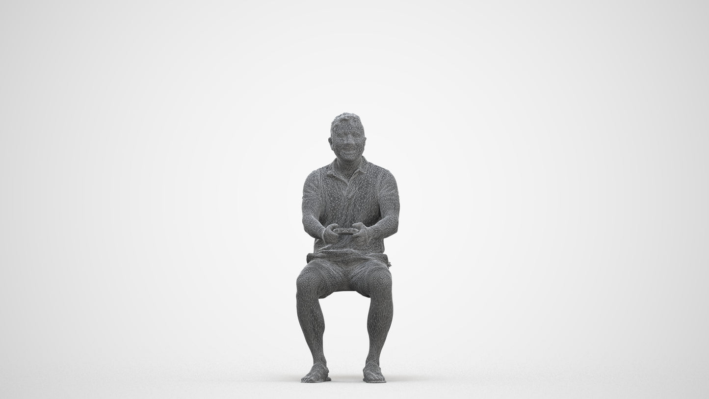 realistic 3D people man casual sitting, render-ready for V-Ray and Corona, FBX OBJ, three-quarter front view render