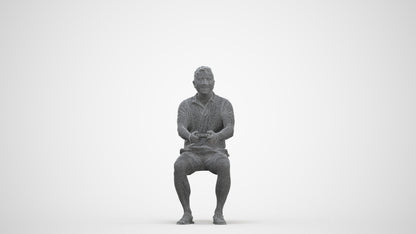 realistic 3D people man casual sitting, render-ready for V-Ray and Corona, FBX OBJ, three-quarter front view render