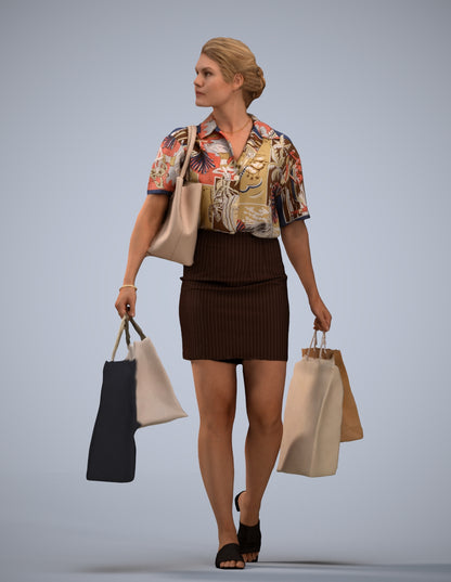realistic 3D woman casual shopping, scanned archviz people for Blender and 3ds Max
