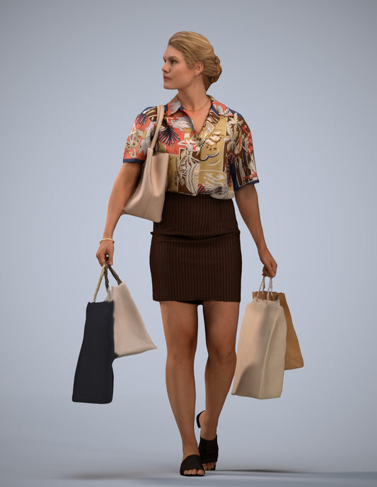 realistic 3D woman casual shopping, scanned archviz people for Blender and 3ds Max