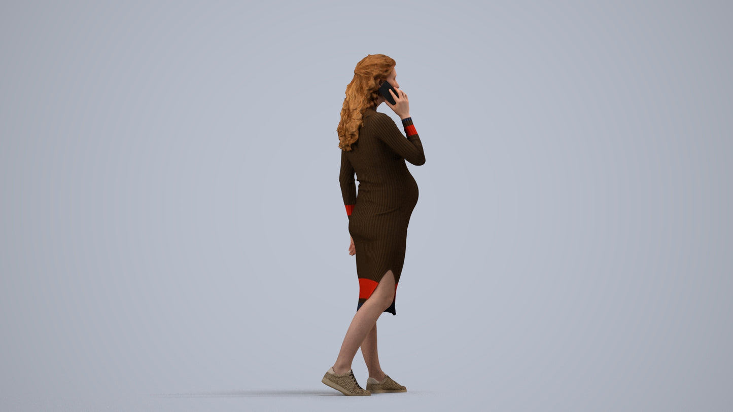 3D human model woman casual walking, photogrammetry scanned person for archviz, side view render