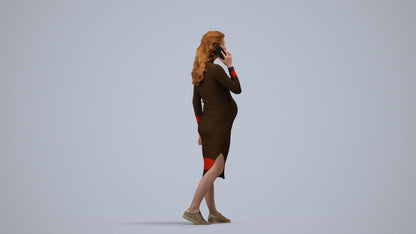 3D human model woman casual walking, photogrammetry scanned person for archviz, side view render