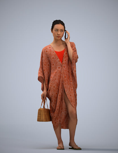 3D human model woman standing, photogrammetry scanned person for archviz