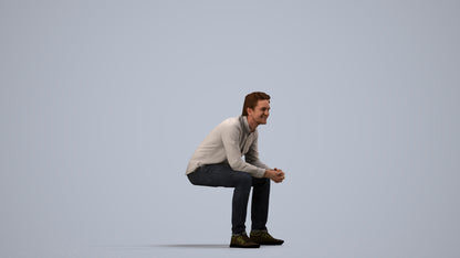photogrammetry 3D man casual sitting, realistic human model archviz FBX, side view render