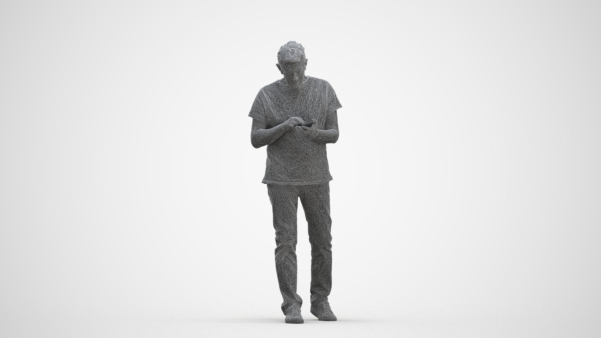 photogrammetry 3D senior man casual walking, realistic human model archviz FBX, three-quarter front view render