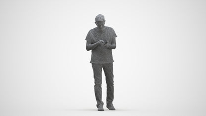 photogrammetry 3D senior man casual walking, realistic human model archviz FBX, three-quarter front view render