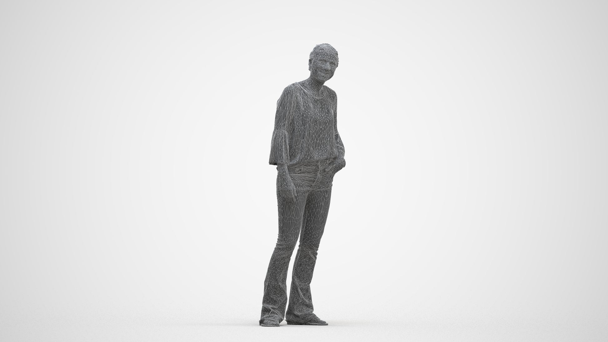 realistic 3D human woman casual standing, archviz people FBX OBJ for Blender, three-quarter front view render