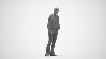 realistic 3D human woman casual standing, archviz people FBX OBJ for Blender, three-quarter front view render