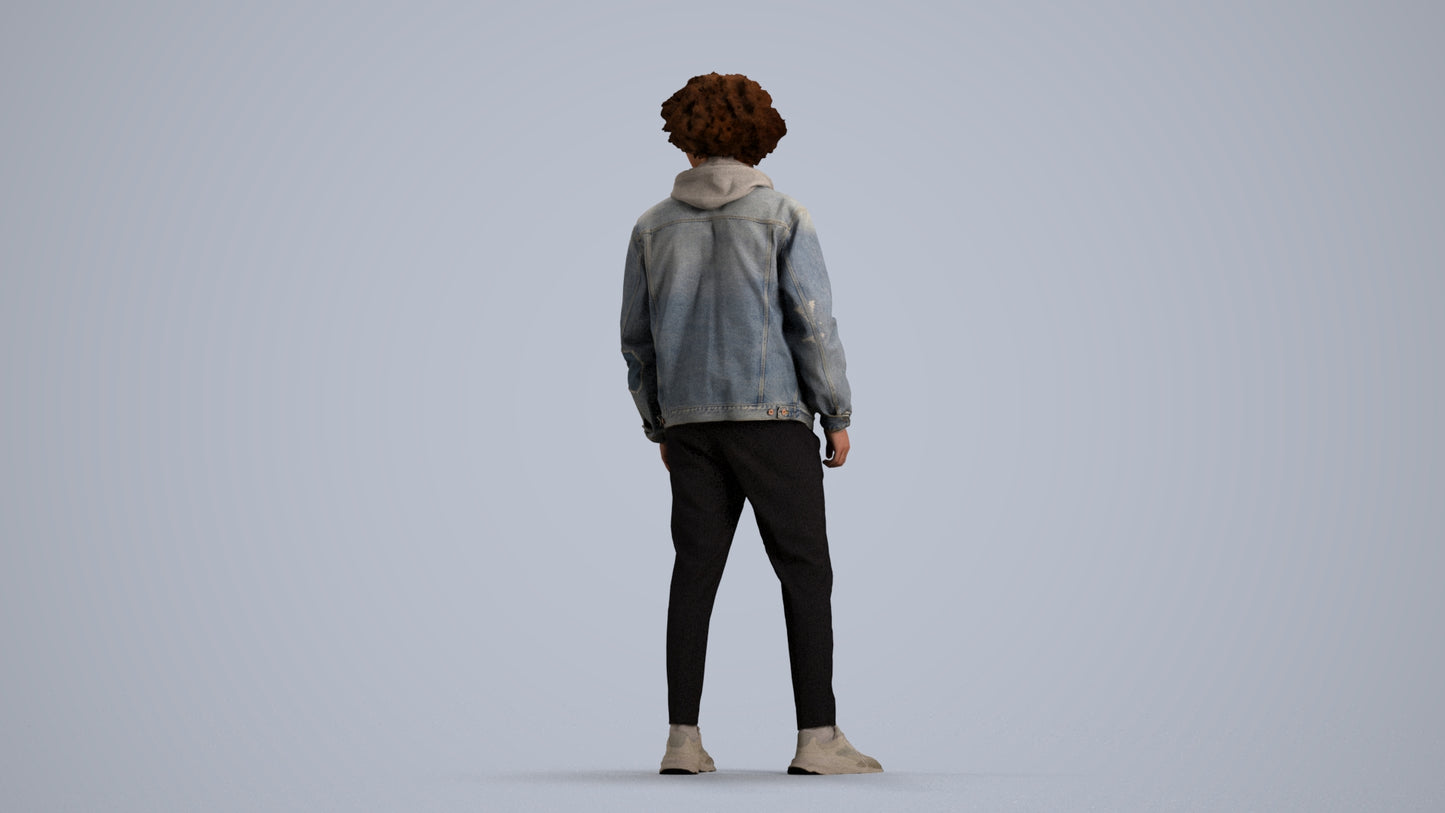 3D human model man casual standing, photogrammetry scanned person for archviz, front view render