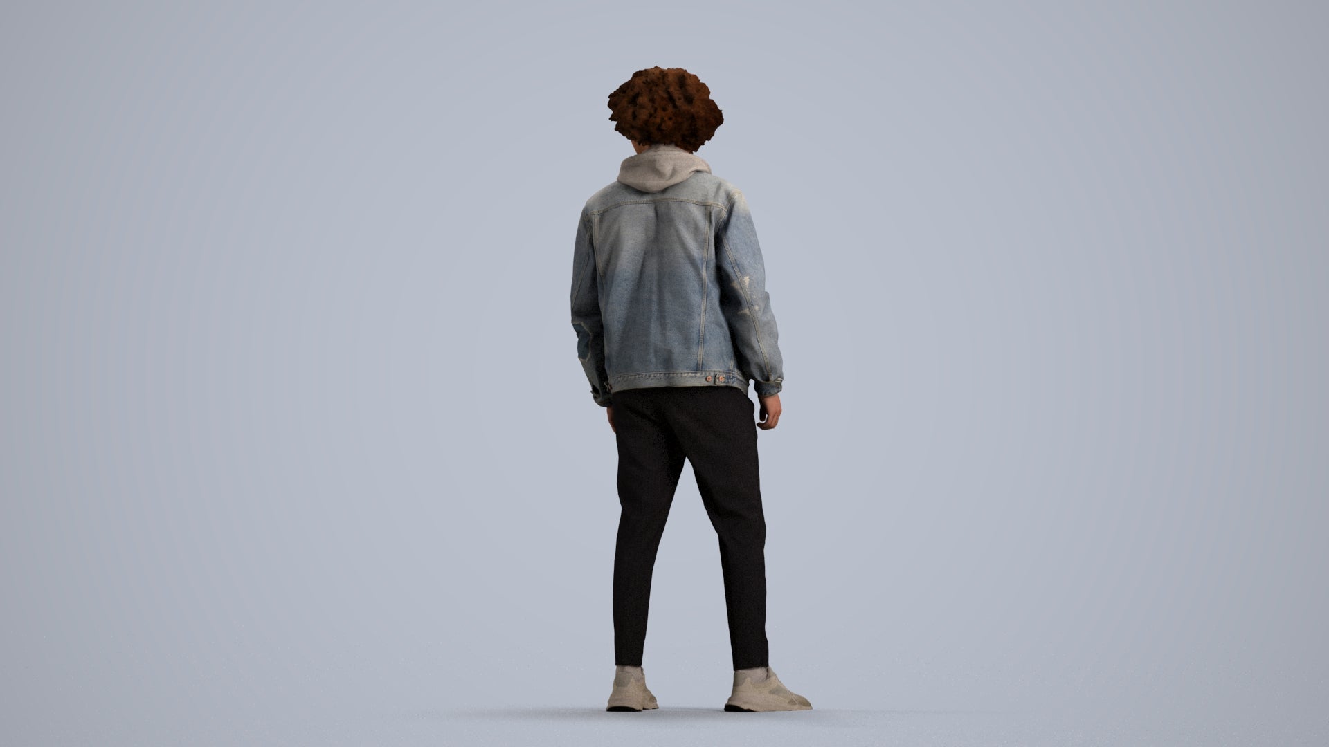 3D human model man casual standing, photogrammetry scanned person for archviz, front view render