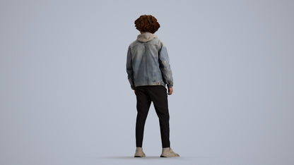 3D human model man casual standing, photogrammetry scanned person for archviz, front view render