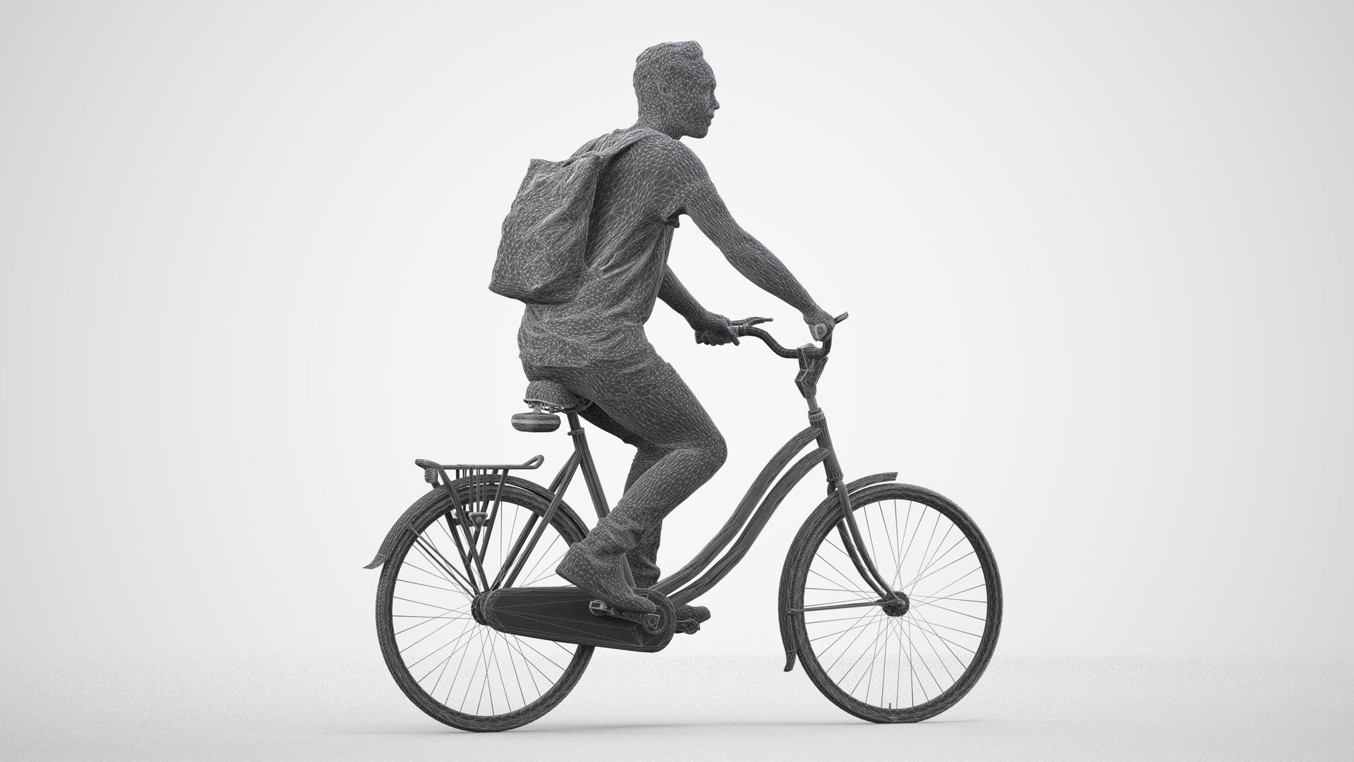 realistic 3D human man casual cycling, archviz people FBX OBJ for Blender, wireframe side view