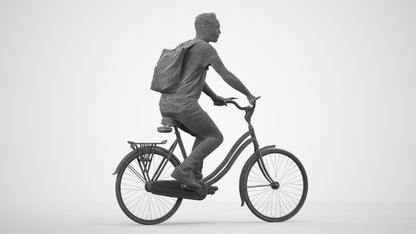 realistic 3D human man casual cycling, archviz people FBX OBJ for Blender, wireframe side view