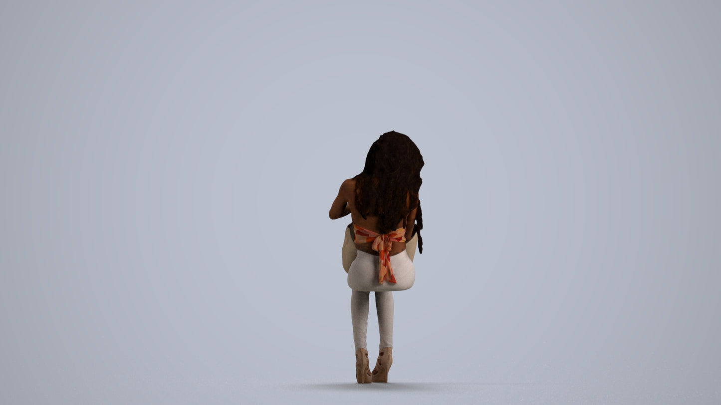 photogrammetry 3D woman casual sitting, realistic human model archviz FBX, front view render