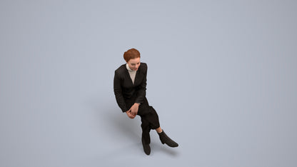 3D human model woman business, photogrammetry scanned person for archviz, back view render
