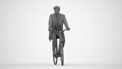 3D scanned man cycling business, photorealistic archviz people for Enscape and SketchUp, wireframe back view