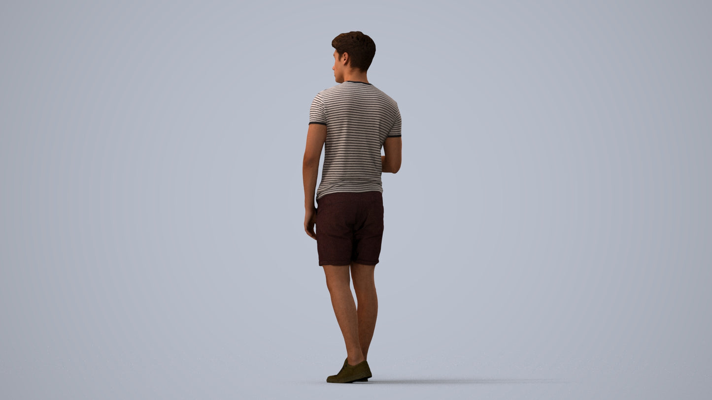 realistic 3D human man casual standing, archviz people FBX OBJ for Blender, three-quarter view render
