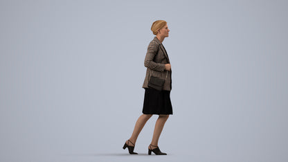 photogrammetry 3D woman business walking, realistic human model archviz FBX, side view render